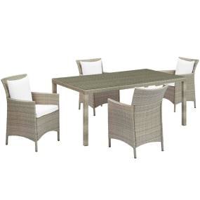 Conduit 5 Piece Outdoor Patio Wicker Rattan Dining Set - East End Imports EEI-3894-LGR-WHI-SET