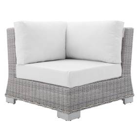 Conway Sunbrella® Outdoor Patio Wicker Rattan Corner Chair - East End Imports EEI-3970-LGR-WHI