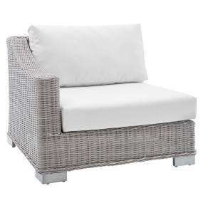Conway Sunbrella® Outdoor Patio Wicker Rattan Left-Arm Chair - East End Imports EEI-3975-LGR-WHI