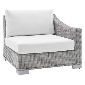 Conway Sunbrella® Outdoor Patio Wicker Rattan Right-Arm Chair - East End Imports EEI-3976-LGR-WHI