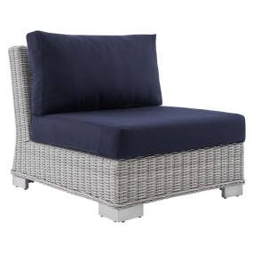Conway Sunbrella® Outdoor Patio Wicker Rattan Armless Chair - East End Imports EEI-3980-LGR-NAV