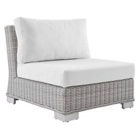 Conway Sunbrella® Outdoor Patio Wicker Rattan Armless Chair - East End Imports EEI-3980-LGR-WHI
