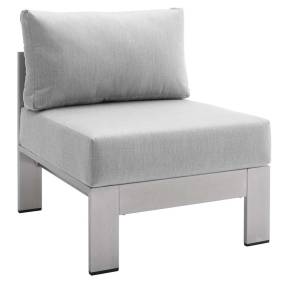 Shore Sunbrella® Fabric Aluminum Outdoor Patio Armless Chair - East End Imports EEI-4227-SLV-GRY