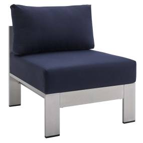 Shore Sunbrella® Fabric Aluminum Outdoor Patio Armless Chair - East End Imports EEI-4227-SLV-NAV