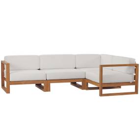 Upland Outdoor Patio Teak Wood 4-Piece Sectional Sofa Set - East End Imports EEI-4253-NAT-WHI-SET