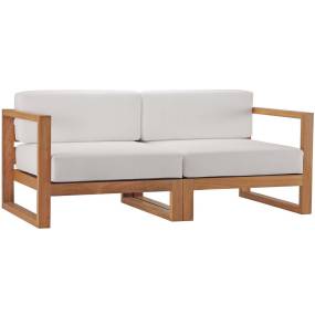 Upland Outdoor Patio Teak Wood 2-Piece Sectional Sofa Loveseat - East End Imports EEI-4256-NAT-WHI-SET