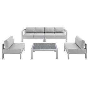 Shore Sunbrella® Fabric Outdoor Patio Aluminum 5 Piece Sectional Sofa Set - East End Imports EEI-4318-SLV-GRY-SET