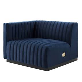 Conjure Channel Tufted Performance Velvet Left-Arm Chair in Black/Midnight Blue