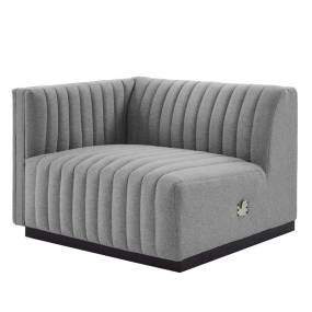 Conjure Channel Tufted Upholstered Fabric Left-Arm Chair in Black/Light Gray
