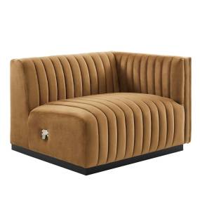 Conjure Channel Tufted Performance Velvet Right-Arm Chair in Black/Cognac