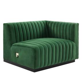 Conjure Channel Tufted Performance Velvet Right-Arm Chair in Black/Emerald