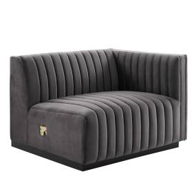 Conjure Channel Tufted Performance Velvet Right-Arm Chair in Black/Gray