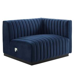 Conjure Channel Tufted Performance Velvet Right-Arm Chair in Black/Midnight Blue
