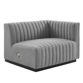 Conjure Channel Tufted Upholstered Fabric Right-Arm Chair in Black/Light Gray