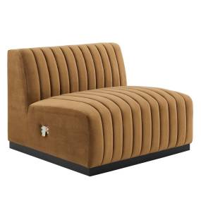 Conjure Channel Tufted Performance Velvet Armless Chair in Black/Cognac