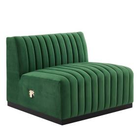 Conjure Channel Tufted Performance Velvet Armless Chair in Black/Emerald