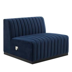Conjure Channel Tufted Performance Velvet Armless Chair in Black/Midnight