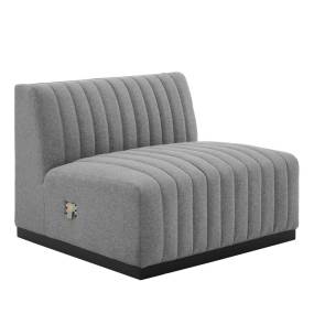 Conjure Channel Tufted Upholstered Fabric Armless Chair in Black/Light Gray