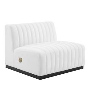 Conjure Channel Tufted Upholstered Fabric Armless Chair in Black/White