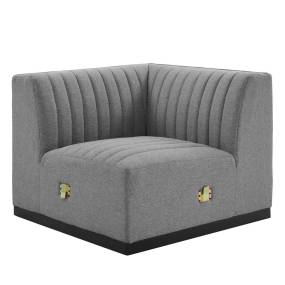Conjure Channel Tufted Upholstered Fabric Left Corner Chair in Black/Light Gray