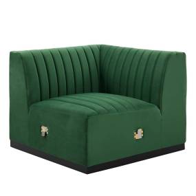 Conjure Channel Tufted Performance Velvet Right Corner Chair in Black/Emerald