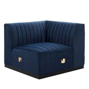Conjure Channel Tufted Performance Velvet Right Corner Chair in Black/Midnight Blue