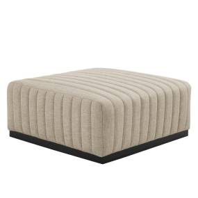 Conjure Channel Tufted Upholstered Fabric Ottoman in Black/Beige