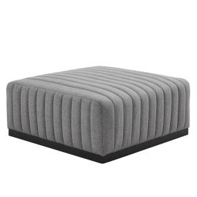 Conjure Channel Tufted Upholstered Fabric Ottoman in Black/Light Gray