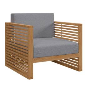 Carlsbad Teak Wood Outdoor Patio Armchair in Natural/Gray