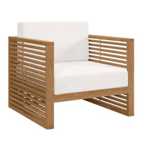 Carlsbad Teak Wood Outdoor Patio Armchair in Natural/White