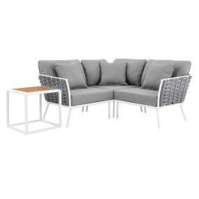 Stance 4 Piece Outdoor Patio Aluminum Sectional Sofa Set - East End Imports EEI-5755-WHI-GRY