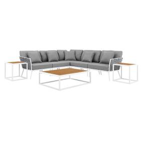 Stance 8 Piece Outdoor Patio Aluminum Sectional Sofa Set - East End Imports EEI-5757-WHI-GRY