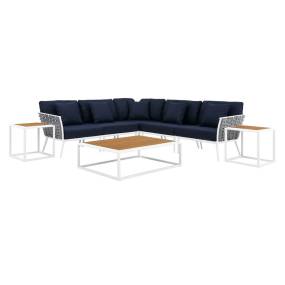 Stance 8 Piece Outdoor Patio Aluminum Sectional Sofa Set - East End Imports EEI-5757-WHI-NAV