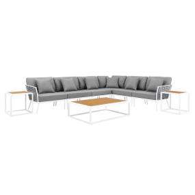 Stance 9 Piece Aluminum Outdoor Patio Aluminum Sectional Sofa Set - East End Imports EEI-5758-WHI-GRY