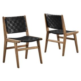Saoirse Faux Leather Wood Dining Side Chair - Set of 2 - East End Imports EEI-6544-WAL-BLK