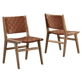 Saoirse Faux Leather Wood Dining Side Chair - Set of 2 - East End Imports EEI-6544-WAL-BRN
