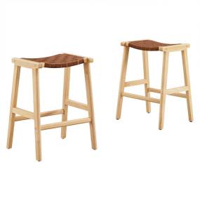 Saoirse Faux Leather Wood Counter Stool - Set of 2 - East End Imports EEI-6547-NAT-BRN