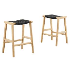 Saoirse Woven Rope Wood Counter Stool - Set of 2 - East End Imports EEI-6548-NAT-BLK