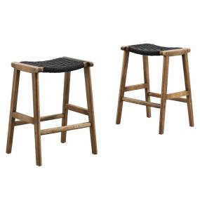 Saoirse Woven Rope Wood Counter Stool - Set of 2 - East End Imports EEI-6548-WAL-BLK