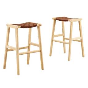Saoirse Faux Leather Wood Bar Stool - Set of 2 - East End Imports EEI-6549-NAT-BRN