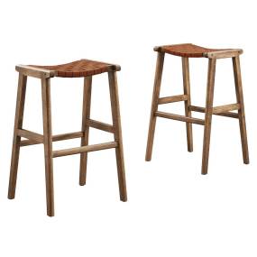Saoirse Faux Leather Wood Bar Stool - Set of 2 - East End Imports EEI-6549-WAL-BRN