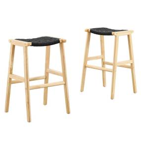 Saoirse Woven Rope Wood Bar Stool - Set of 2 - East End Imports EEI-6550-NAT-BLK