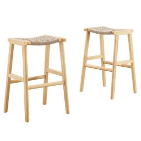 Saoirse Woven Rope Wood Bar Stool - Set of 2 - East End Imports EEI-6550-NAT-NAT