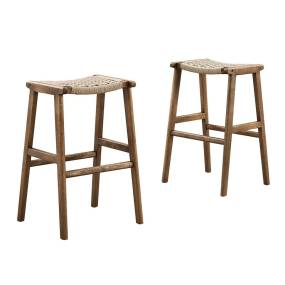 Saoirse Woven Rope Wood Bar Stool - Set of 2 - East End Imports EEI-6550-WAL-NAT