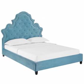 Valentina Queen Tufted Nailhead Performance Velvet Platform Bed in Sea Blue - East End Imports MOD-5808-SEA