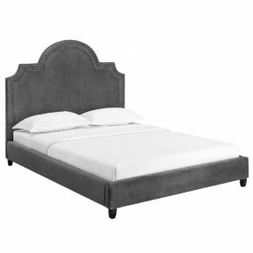 Primrose Queen Performance Velvet Platform Bed in Gray - East End Imports MOD-5812-GRY