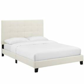 Melanie Queen Tufted Button Upholstered Performance Velvet Platform Bed in Ivory - East End Imports MOD-5822-IVO