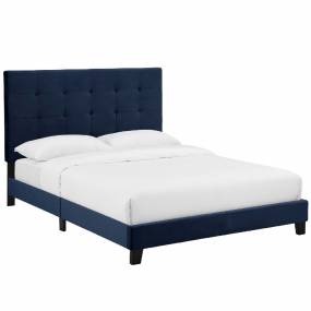 Melanie Queen Tufted Button Upholstered Performance Velvet Platform Bed in Midnight Blue - East End Imports MOD-5822-MID