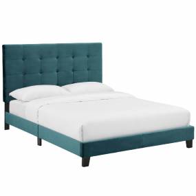 Melanie Queen Tufted Button Upholstered Performance Velvet Platform Bed in Sea Blue - East End Imports MOD-5822-SEA