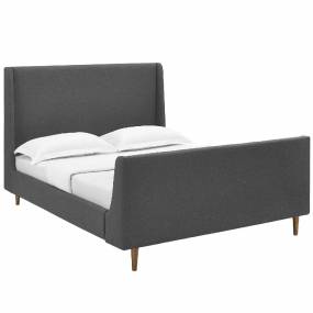 Aubree Queen Upholstered Fabric Sleigh Platform Bed in Gray - East End Imports MOD-5824-GRY